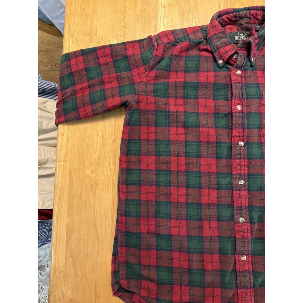 RedHead Mens LT Large Tall Plaid Flannel Shirt Red Green Long Sleeve Cotton - Picture 3 of 7